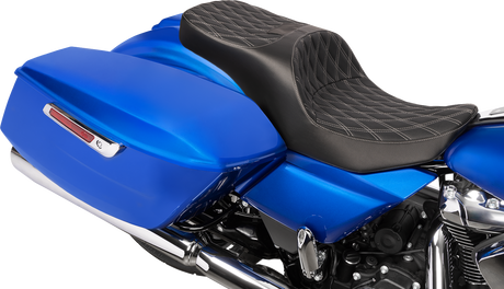 Drag Specialties Seats Forward Position Freedom Seat for Harley FLH/FLT '23-'25 with Silver Double Diamond Stitch