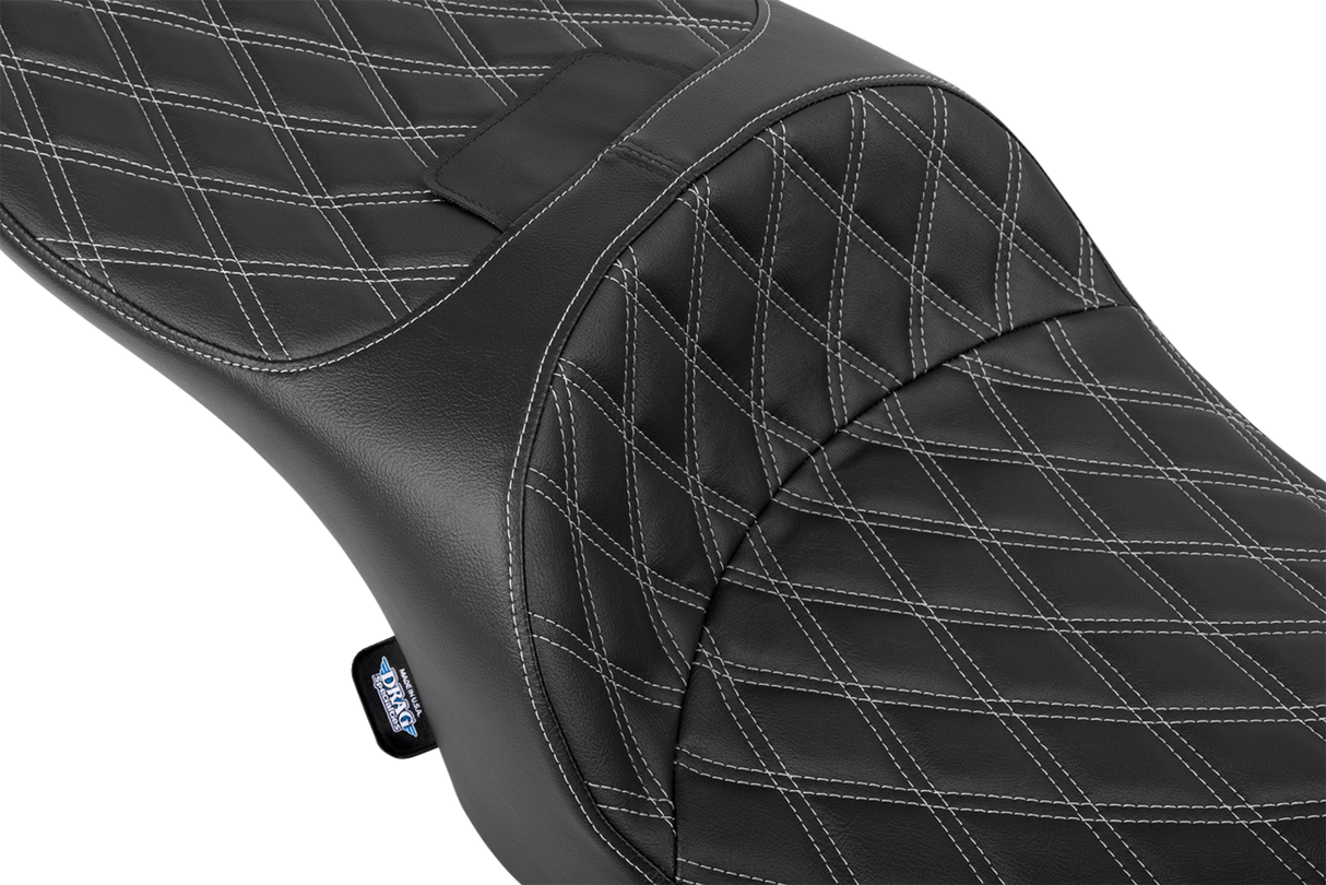 Drag Specialties Seats Forward Position Freedom Seat for Harley FLH/FLT '23-'25 with Silver Double Diamond Stitch