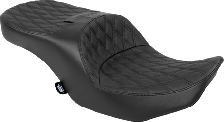 Drag Specialties Seats Forward Position Freedom Seat for Harley FLH/FLT 2023-2025 - Vinyl/Solar Leather Black Double Diamond Stitch (Part 4715F)