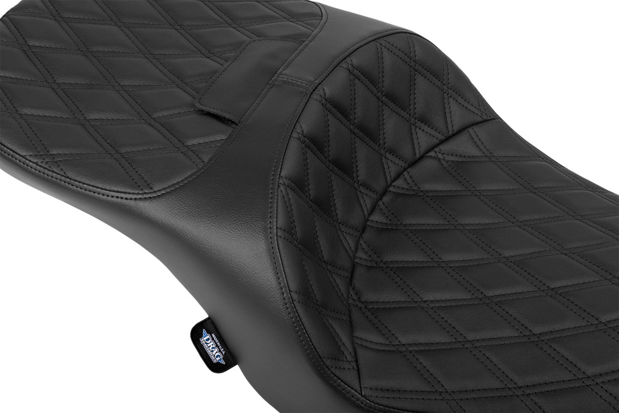 Drag Specialties Seats Forward Position Freedom Seat for Harley FLH/FLT 2023-2025 - Vinyl/Solar Leather Black Double Diamond Stitch (Part 4715F)
