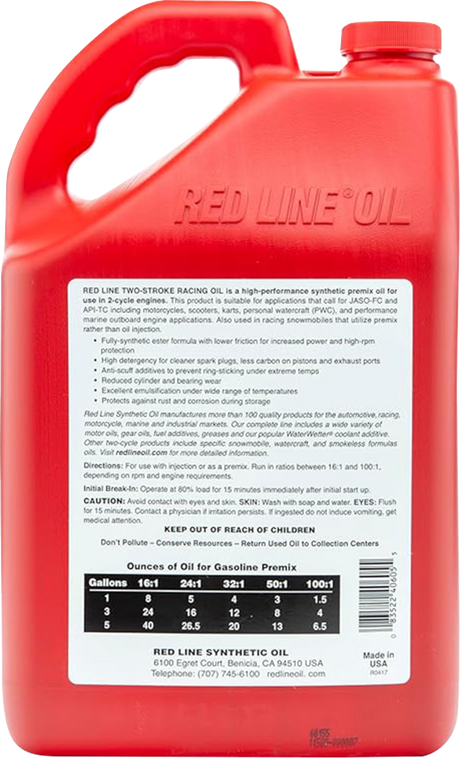RED LINE SYNTHETIC OIL 2-Stroke Racing Oil - 1 US gallon 40605