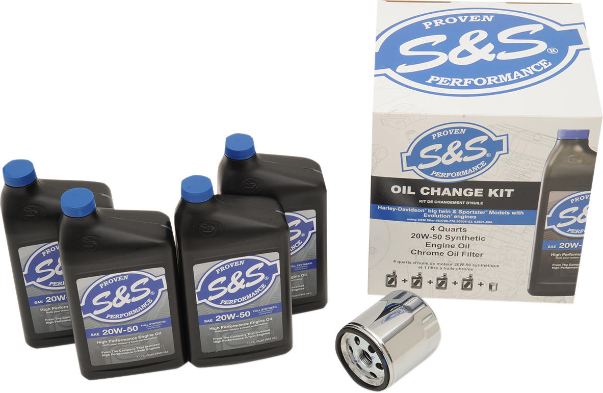 S&S CYCLE Oil Change Kit - Chrome Filter - '84-'99 Big Twin/'86-'22 Sportster - 4 US quarts 218940