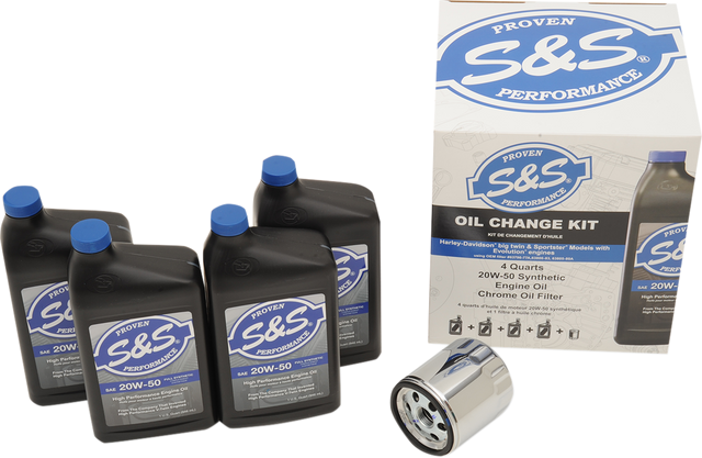 S&S CYCLE Oil Change Kit - Chrome Filter - '84-'99 Big Twin/'86-'22 Sportster - 4 US quarts 218940