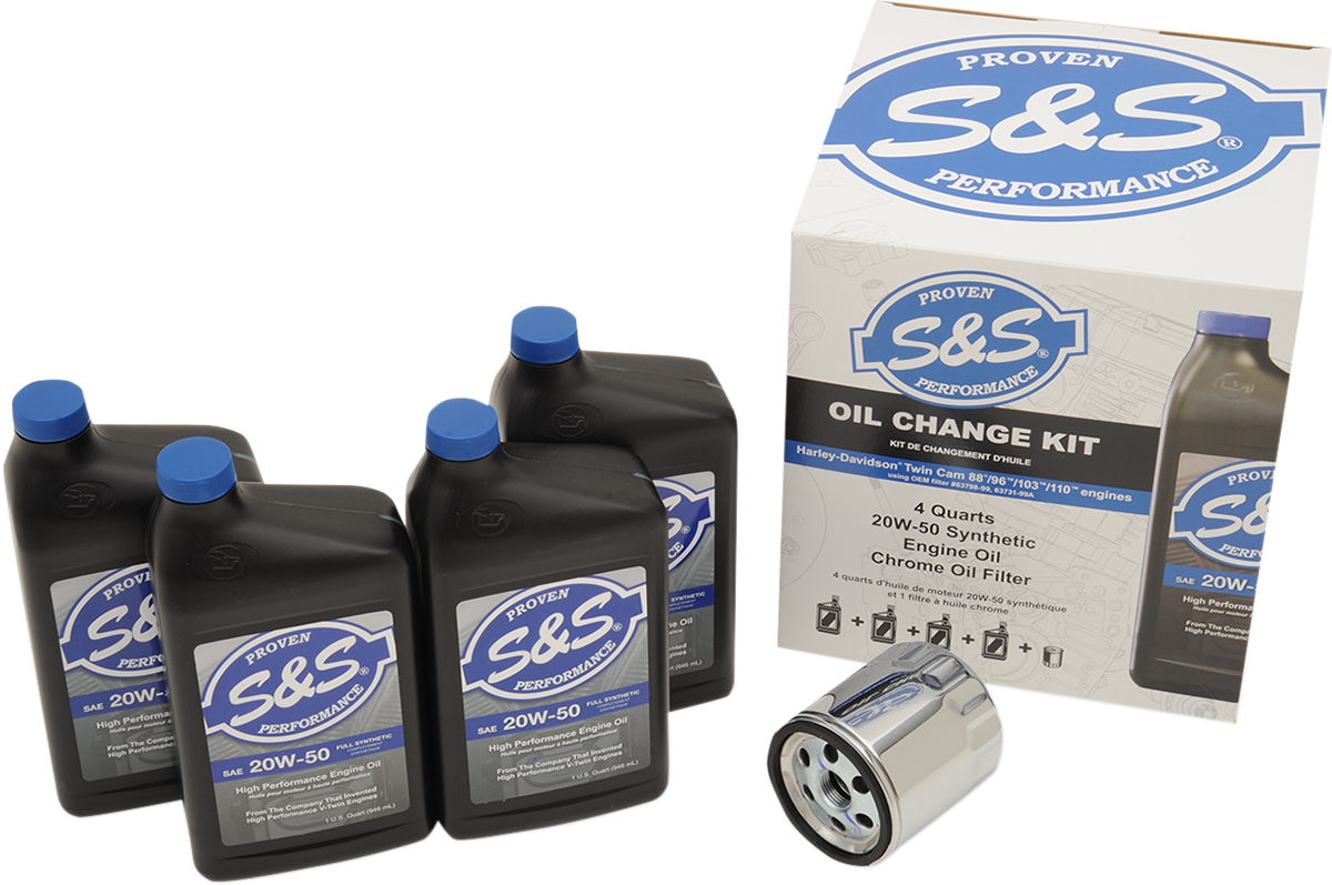 S&S CYCLE Oil Change Kit - Chrome Filter - '99-'17 Twin Cam - 4 US quarts 218942
