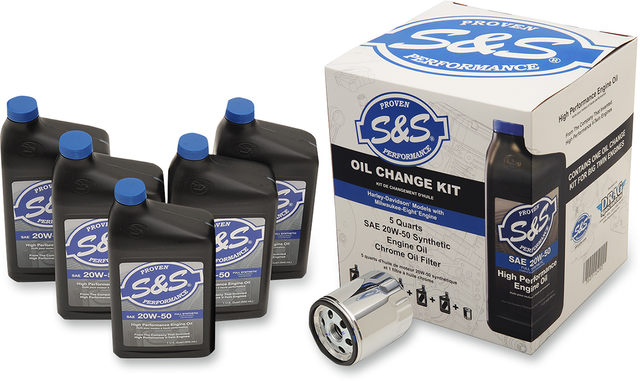 S&S CYCLE Oil Change Kit - Chrome Filter - M8 - 5 US quarts 218944