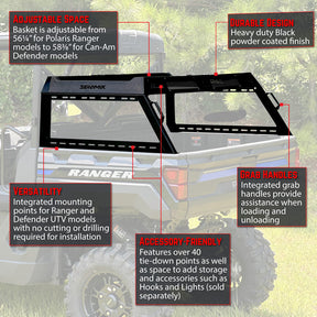 Can Am Defender / Polaris Ranger Half Height Bed Rack