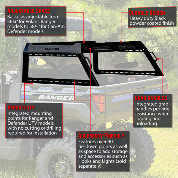 Can Am Defender / Polaris Ranger Half Height Bed Rack