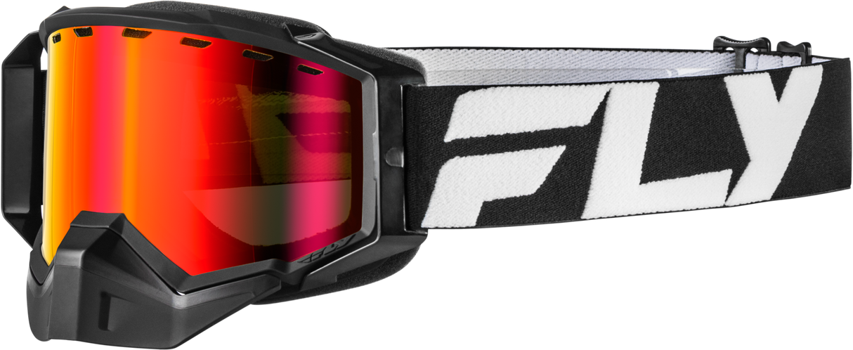 Fly Racing Zone Snow Goggle with Red Mirror and Amber Lens - Black/White Frame for Snowmobile & Ski Vehicles