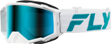 FLY Racing Zone Elite Goggle White/Teal with Light Green Mirror and Smoke Lens – ATV, Motorcycle, Off-Road Vehicles