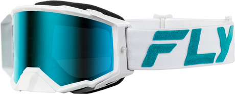 FLY Racing Zone Elite Goggle White/Teal with Light Green Mirror and Smoke Lens – ATV, Motorcycle, Off-Road Vehicles