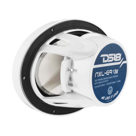 DS18 NXL Series 6x9 inch Marine Coaxial Speaker with RGB Lights - White, 125W RMS, 2-Way for Powersports and Marine Vehicles