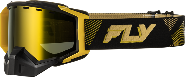 Fly Racing Zone Elite Sn Goggle Black/Gold with Gold Mirror and Plated Yellow Lens for Motocross and ATV
