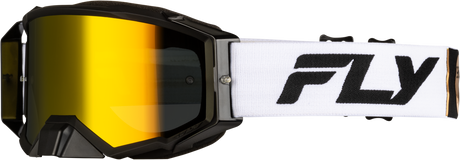 FLY RACING Zone Pro Goggle White/Black/Gold with Gold Mirror and Smoke Lens for ATV, Motocross, and Off-Road Vehicles