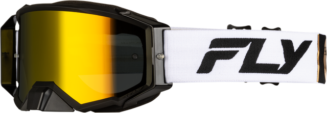 FLY RACING Zone Pro Goggle White/Black/Gold with Gold Mirror and Smoke Lens for ATV, Motocross, and Off-Road Vehicles