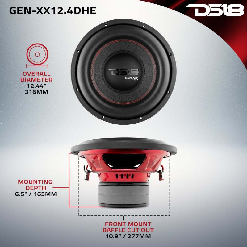 DS18 GEN-XX12.4DHE 12-inch 600 Watts RMS Double Stacked Magnet Subwoofer for Car Audio Systems