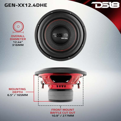 DS18 GEN-XX12.4DHE 12-inch 600 Watts RMS Double Stacked Magnet Subwoofer for Car Audio Systems