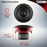 DS18 GEN-XX10.4DHE 10-Inch 500W RMS Dual 4-Ohm DVC High Excursion Subwoofer for Car Audio