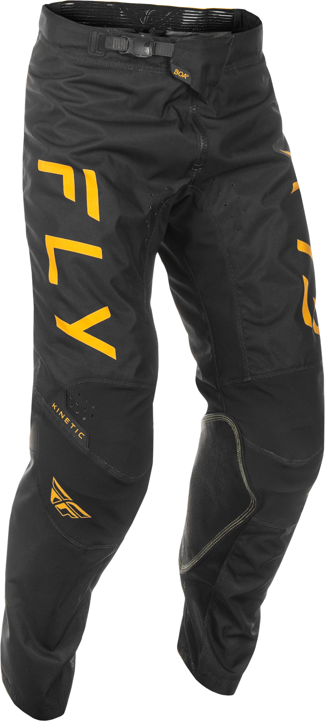 Fly Racing Kinetic Center Pants Black/Gold Size 40 – Motorcycle Riding Gear with Ventilated Multi-Panel Construction and BOA Fit System