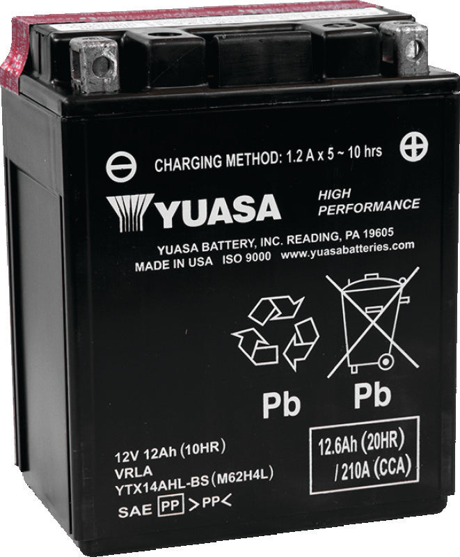 Yuasa YTX14AHL-BS High Performance AGM 12-Volt Battery w/Bottle