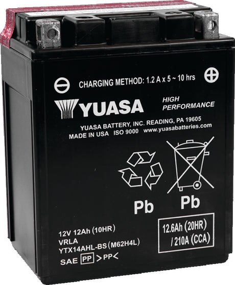Yuasa YTX14AHL-BS High Performance AGM 12-Volt Battery w/Bottle