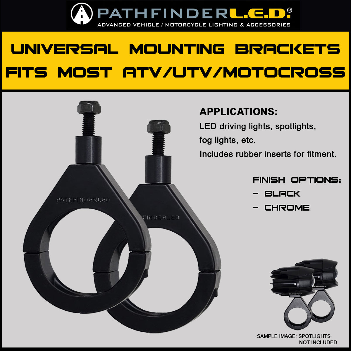 PATHFINDER MBR49B Light Mounting Bracket Pair for Vehicles with Up to 1.6-Inch Bars