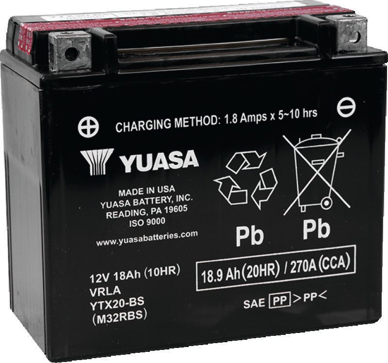 Yuasa YTX20-BS Maintenance Free AGM 12-Volt Battery w/Bottle