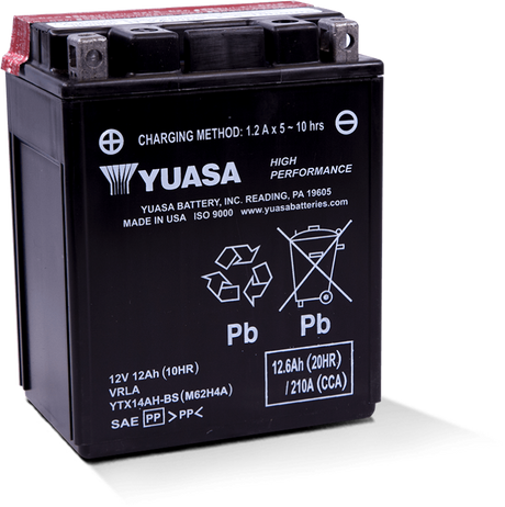 Yuasa YTX14AH-BS High Performance AGM 12-Volt Battery w/Bottle