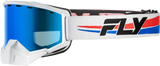 Fly Racing Focus Snow Goggle White/Red/Blue with Dark Blue Mirror and Smoke Lens - Universal Fit for Snowmobile, Ski, and Snowboard Helmets