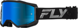 Fly Racing Zone Goggle Black/Black with Sky Blue Mirror Smoke Lens for ATV, Dirt Bike, Motocross