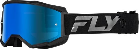 Fly Racing Zone Goggle Black/Black with Sky Blue Mirror Smoke Lens for ATV, Dirt Bike, Motocross