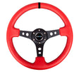 NRG Reinforced Steering Wheel (350mm / 3in. Deep) Red Suede w/Blk Circle Cutout Spokes