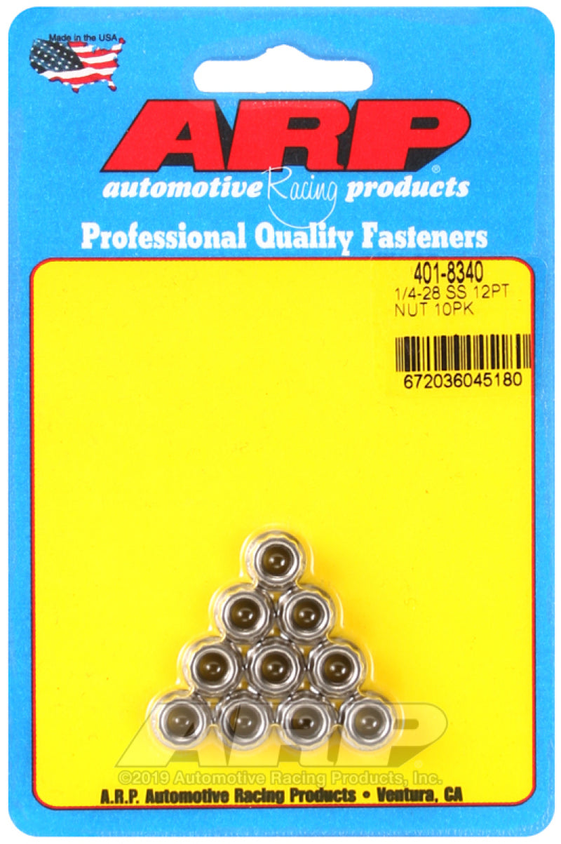 ARP 1/4-20 Inch Stainless Steel 12-Point Nut Kit (10 pcs) for Automotive Applications