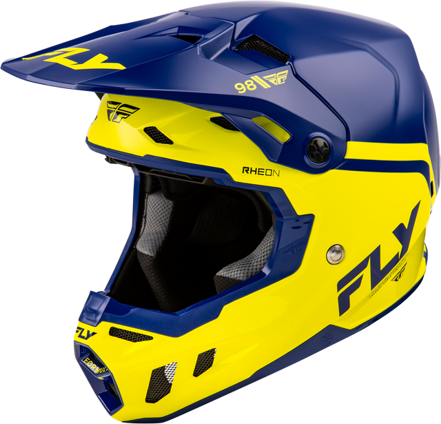 Fly Racing Formula CC Objective Helmet Navy/Yellow Large – DOT & ECE Approved Motorcycle Helmet with Adaptive Impact System for Cruiser, Touring, and Off-Road Bikes