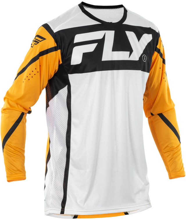 FLY RACING Lite Jersey White/Black/Mustard 2X – Versatile Motorcycle Riding Jersey with Advanced Ventilation