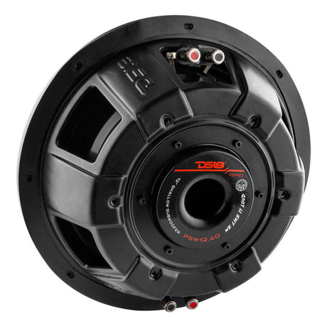 DS18 PSW12.4D 12-Inch 600W RMS Water-Resistant Shallow Mount Subwoofer for Automotive Applications