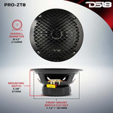 DS18 PRO-ZT8 8-inch Coaxial Loudspeaker – 275 Watts RMS, 4 Ohm, Water-Resistant for Car Audio Systems