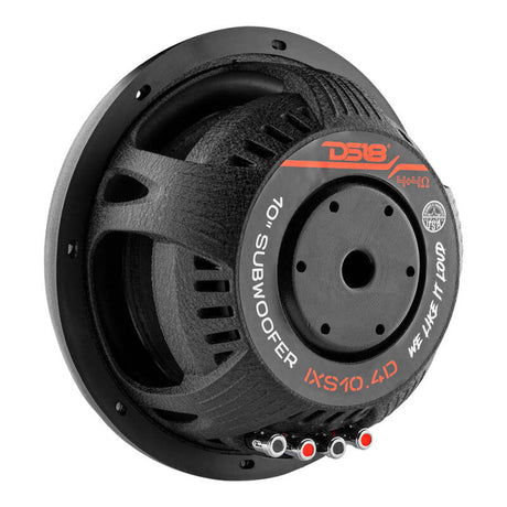 DS18 IXS Series 10-inch 600W RMS Shallow Mount Fiber Glass Subwoofer - Fits Most Car Trunks and Cargo Areas