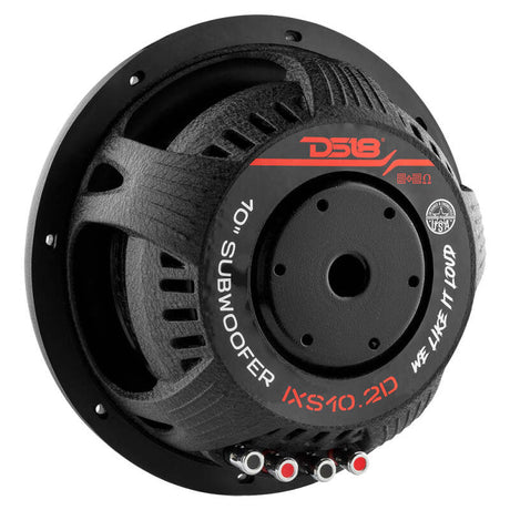 DS18 IXS Series 10-Inch 600W RMS Dual 2 Ohm Fiber Glass Shallow Mount Subwoofer for Car Audio