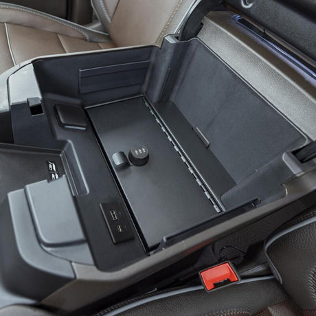 Tuffy Console Safe with Combo Lock for Chevy Silverado Crew Cab with Wireless Charging Pad (2021-2024)