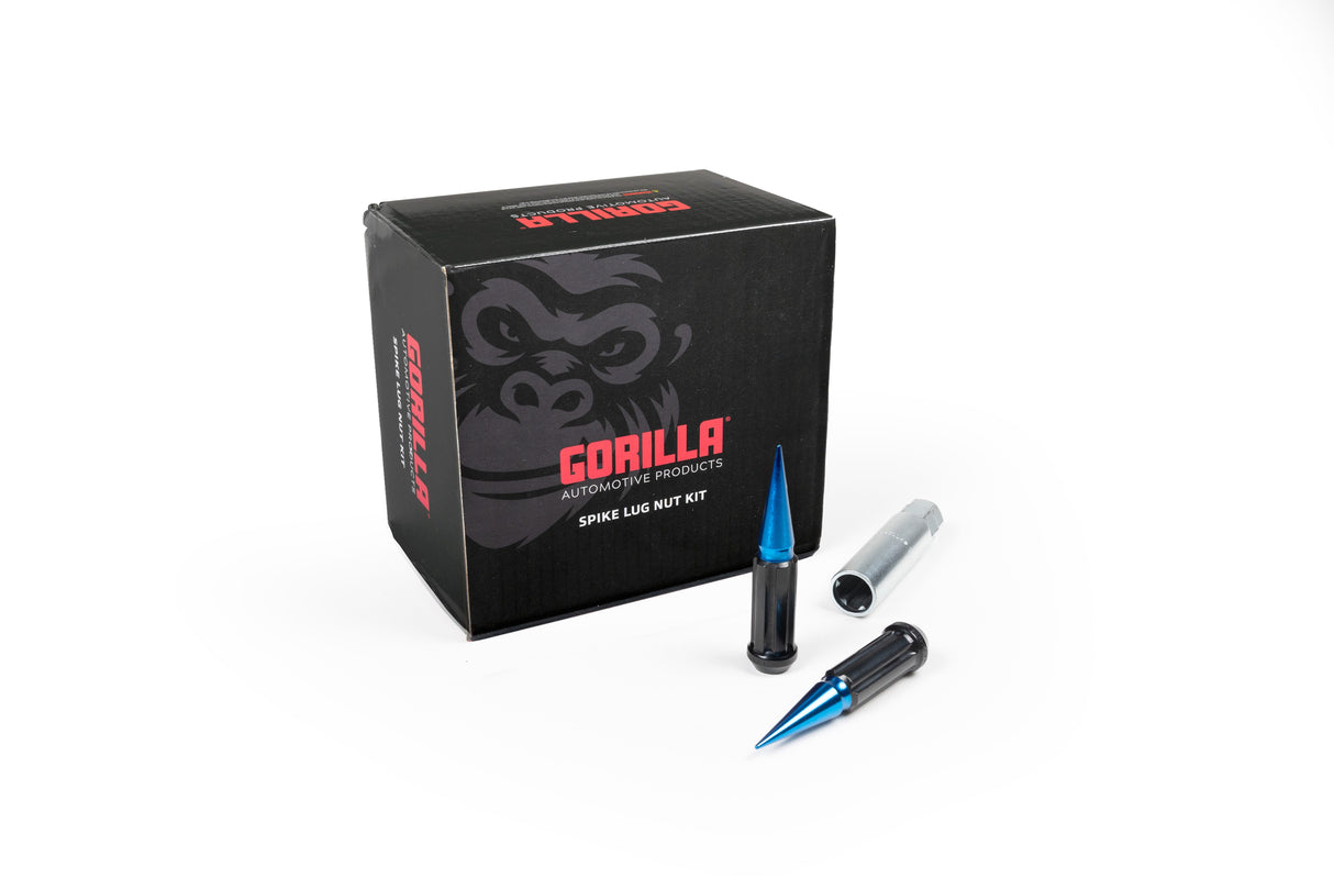 Small Diameter Spline Spike Lug Nuts - 13/16" & 7/8" Dual Hex Key - 14mm x 2.00 Thread Size - Blue Finish - Set of 24