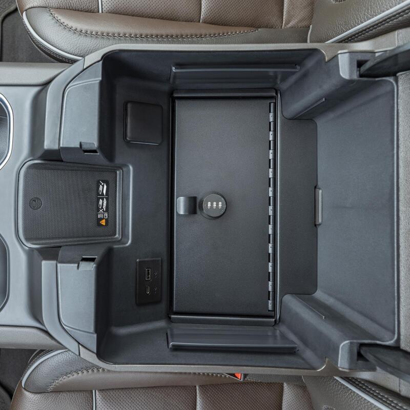 Tuffy Console Safe with Combo Lock for Chevy Silverado Crew Cab with Wireless Charging Pad (2021-2024)