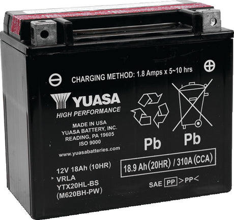 Yuasa YTX20HL-BS-PW High Performance AGM Battery w/Bottle