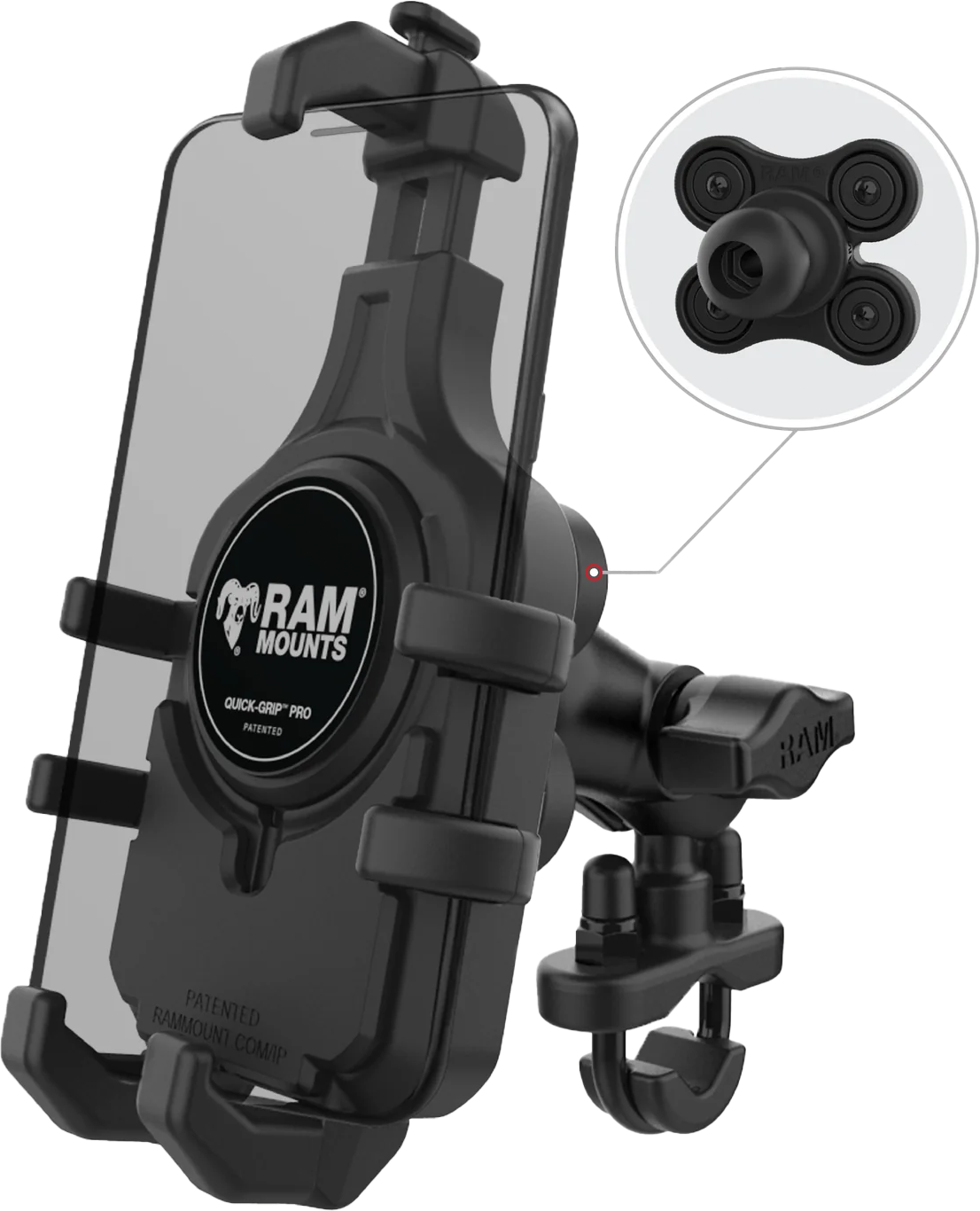 RAM Quick Grip Pro Horizontal Bar Phone Mount with Vibe Safe Short – Compatible with Ford F-150, Chevrolet Silverado, Dodge Ram, Toyota Tacoma, and more