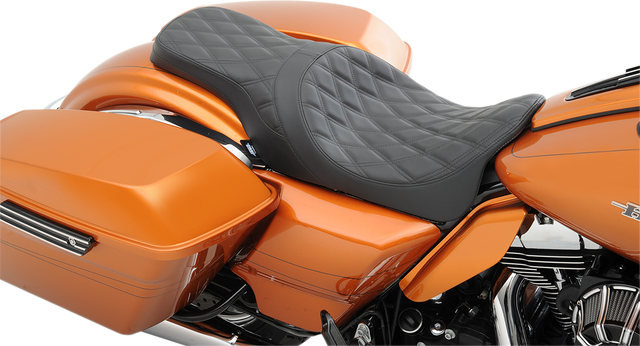 Drag Specialties Seats Forward Positioned Predator 2-Up Seat for Harley FL '08-'23 with Double Diamond Black Stitching