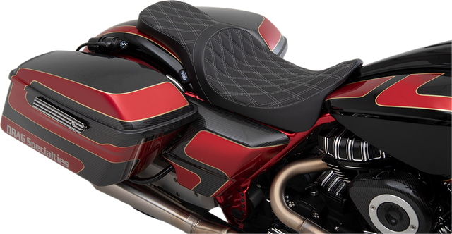 Drag Specialties Seats Forward Positioned Predator 2-Up Seat for Harley-Davidson FL 2008-2023 - Double Diamond Silver Stitching