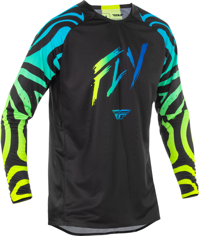 Fly Racing Evolution DST Zen Jersey Black/Blue/Hi Vis Large - Cycling Jersey for Road and Mountain Bikes