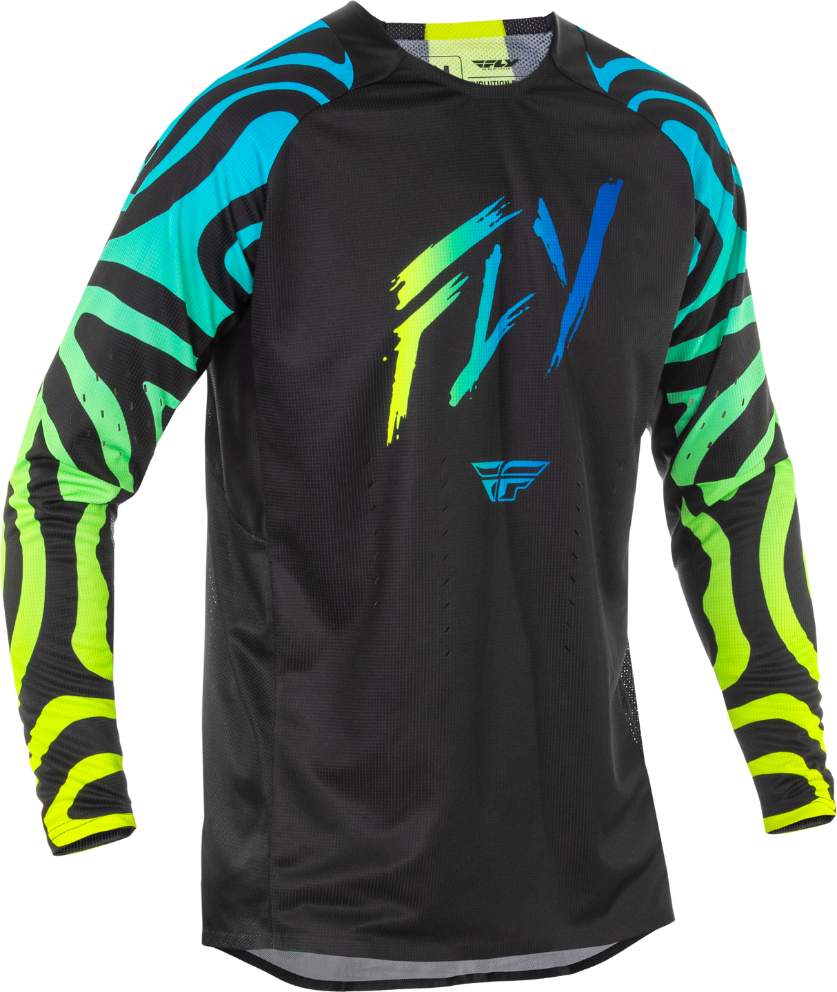 Fly Racing Evolution DST Zen Jersey Black/Blue/Hi Vis for Mountain Bikes and Road Bikes