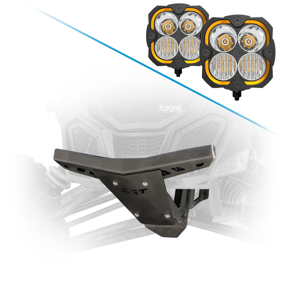 Off-road ready front bumper and bulkhead by DRT for 2017+ Can-Am X3 models and KCH-289 KC HiLites Flex ERA 4 LED Lights Combo 5 inch