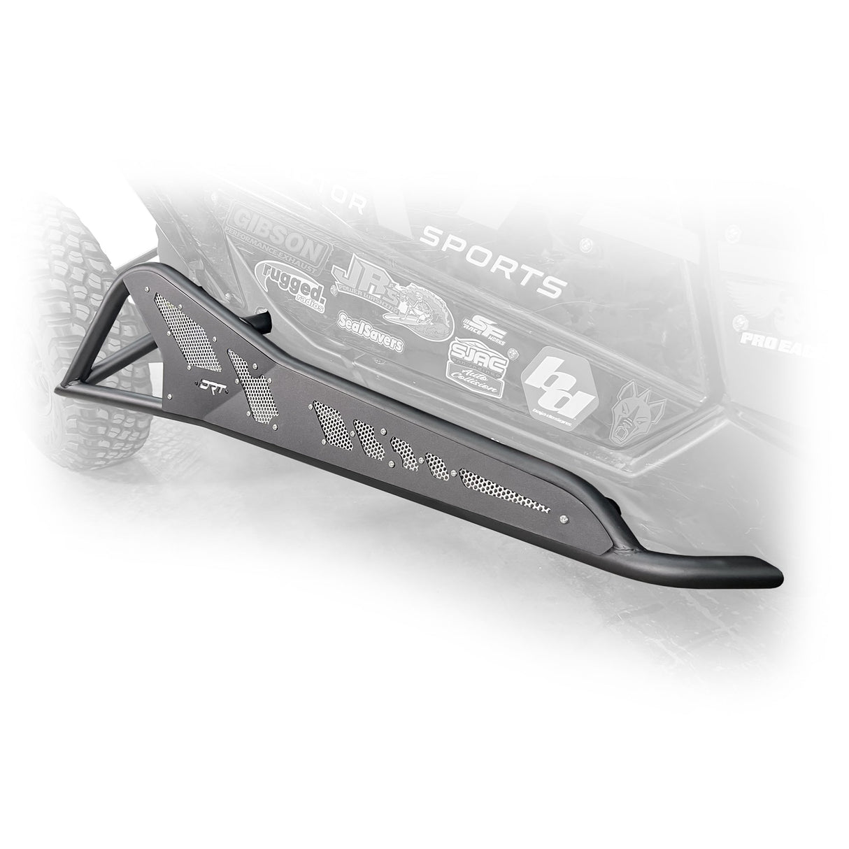 Top Side view of black DRT Tree Kicker installed on Can‑Am Maverick X3 2‑door