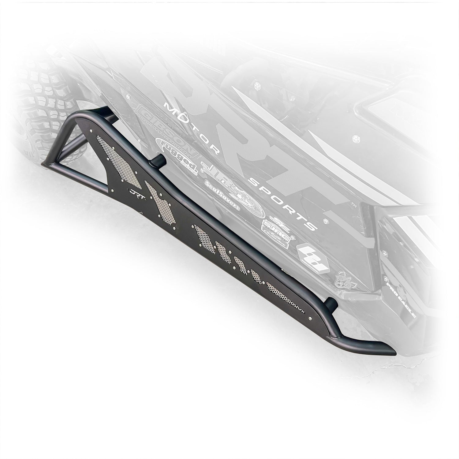 Angled view showing sleek black powder coat finish on tree kicker